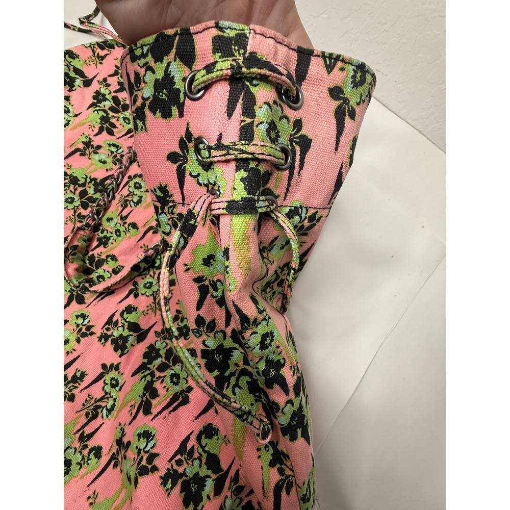 Volcom 2000s Pink Green Floral Large Tote Bag Chain Handles Hobo Beach Casual - Picture 12 of 16